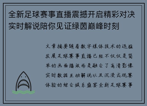 全新足球赛事直播震撼开启精彩对决实时解说陪你见证绿茵巅峰时刻