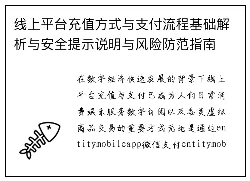 线上平台充值方式与支付流程基础解析与安全提示说明与风险防范指南